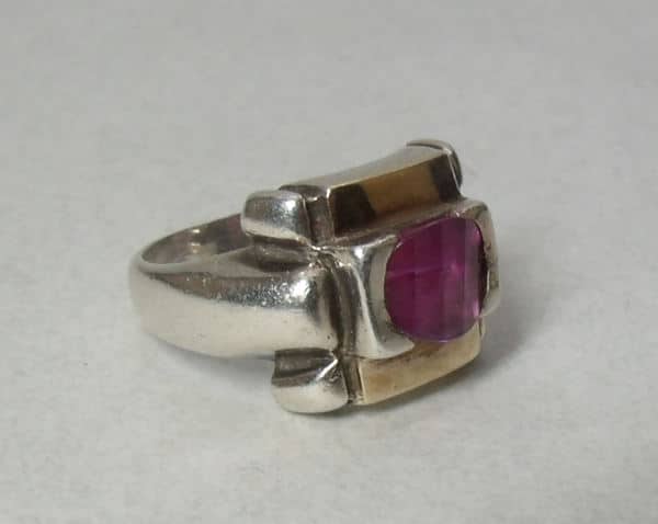 Sterling silver and pink stone ring