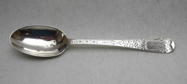 Teaspoon with extensive bright cut decoration