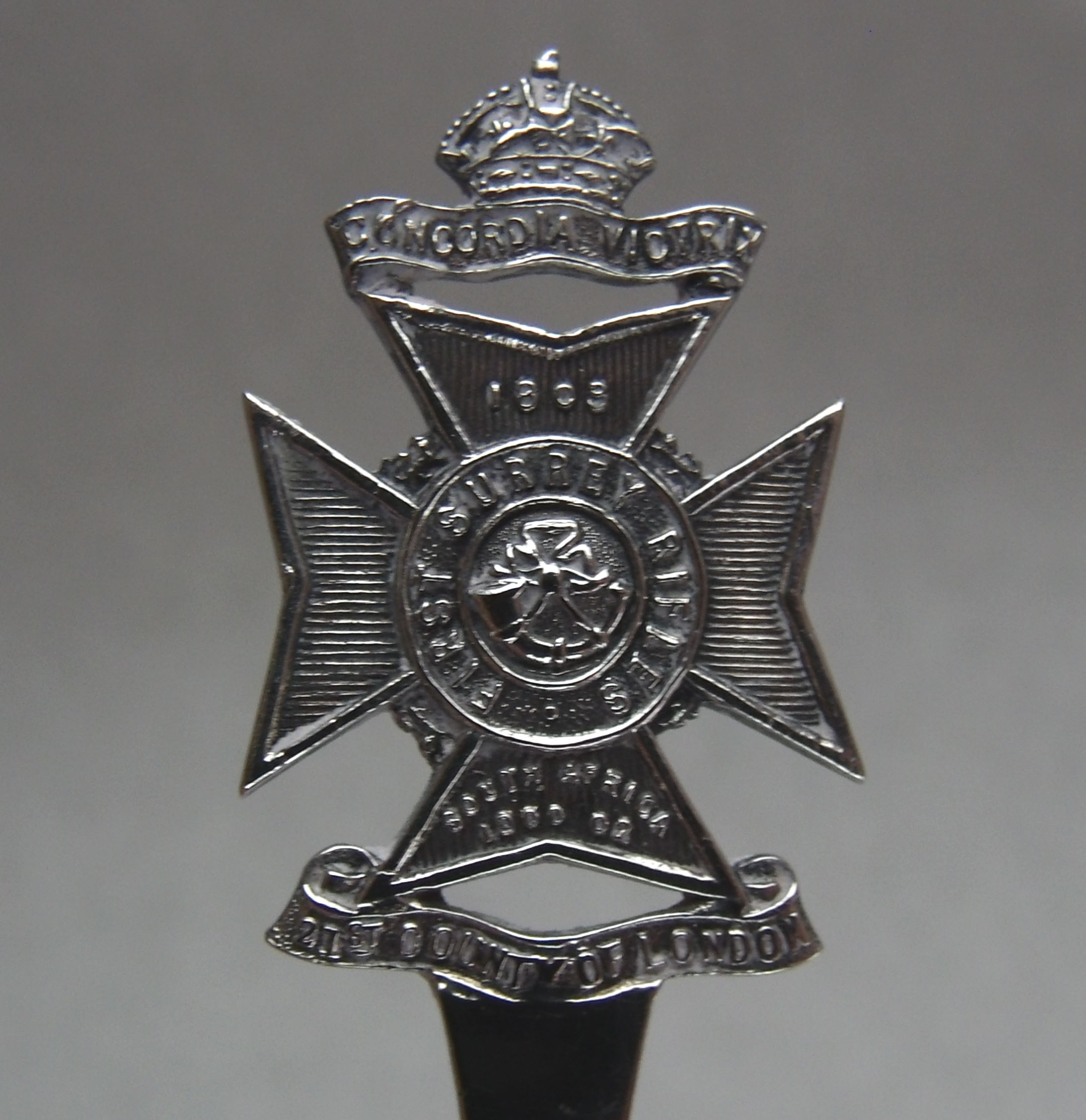 Surrey Rifles insignia on Boer war commemorative spoon
