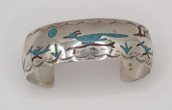 Navaho Sterling Silver Cuff Bracelet with inlayed decoration