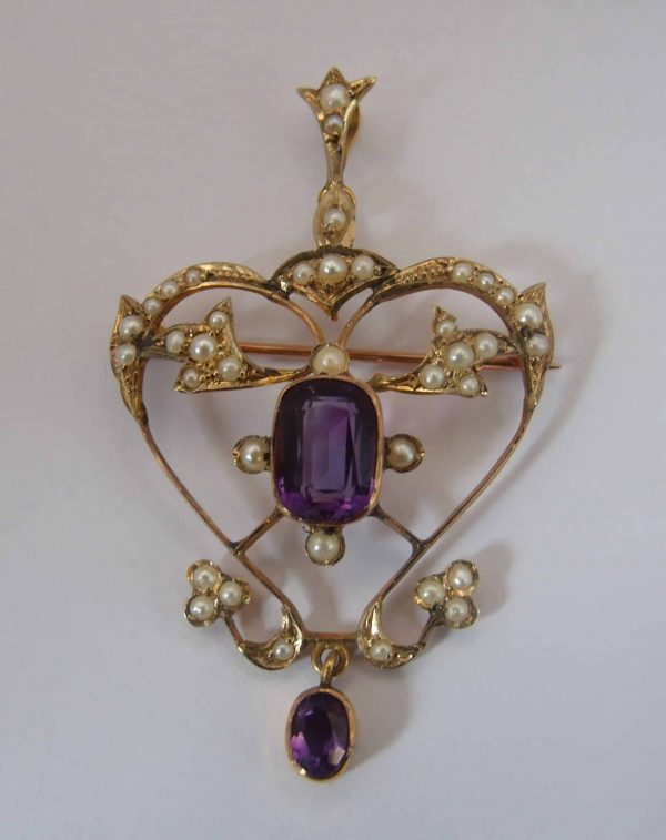 Edwardian Amethyst & Seed Pearl Pendant