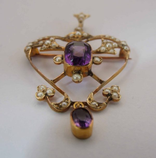 Edwardian Amethyst & Seed Pearl Pendant