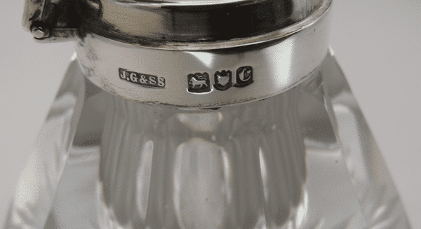 Hallmarks for London 1898 on Silver Mounted Inkwell
