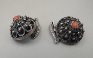 Antique Silver filigree & coral buttons/cufflinks from SE Europe