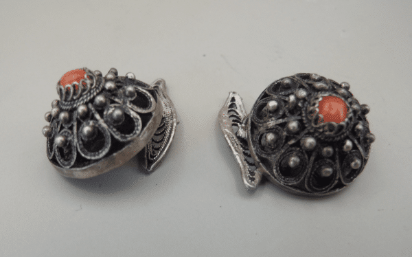 Antique Silver filigree & coral buttons/cufflinks from SE Europe