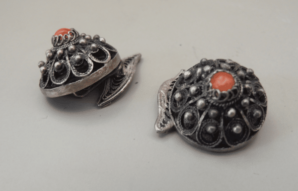 Antique Silver filigree & coral buttons/cufflinks from SE Europe