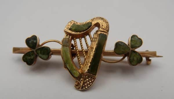 Edwardian 9ct Gold and Connemara marble bar brooch